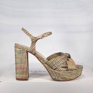Marc Fisher Deren3 Sandals Women Size 6.5 Medium Natural Woven Platform Heels